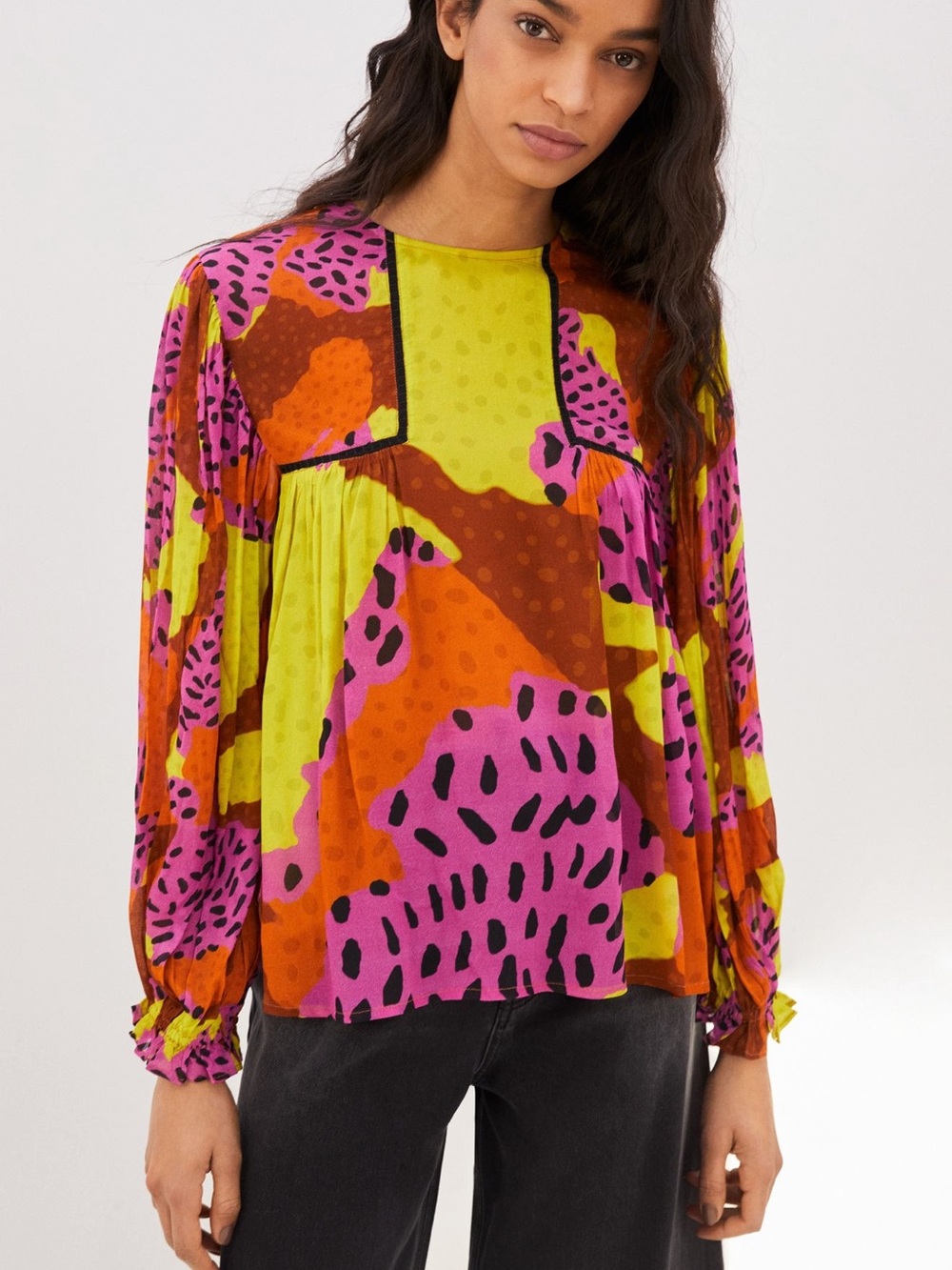 Anthro blank london  Patchwork Long-Sleeve Blouse miranda peasant pink large new